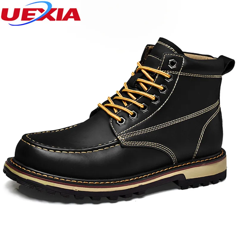 

UEXIA Fashion Leather Military Uniform Boots Martin Platform Fashion Men's Short Black Shoes Military Boots Outdoor Sport Army
