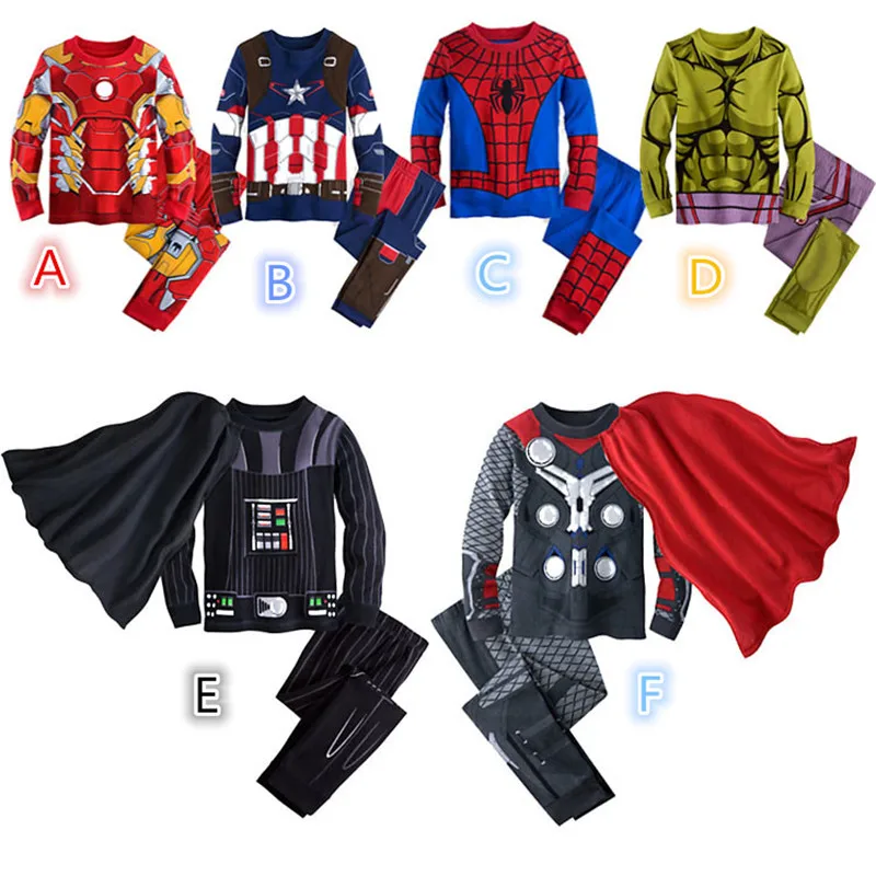 

Spring kids pajamas clothes for boys Hulk superhero Batman Iron Man costume Spiderman children sleeping wear clothing sets