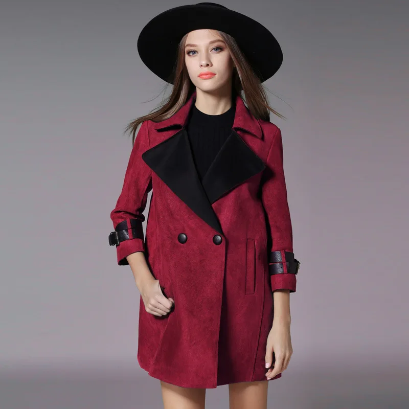 Red Nouveau Gray Mode wine Longue En Daim Fleur Femmes Section Femelle 2017 green Bf1098 Hiver Automne Mince Doux Pleine bron Doublé Veste Manteau Faux BqdxHAw