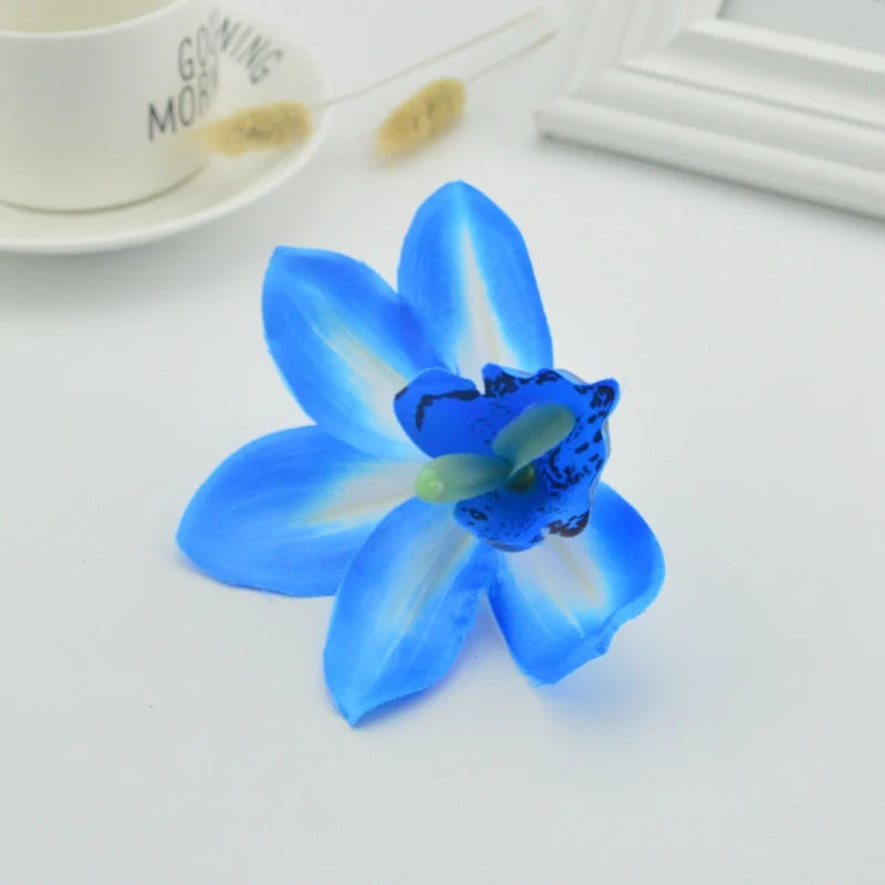 2 шт Имитация Большой cymbidium бабочка Орхидея цветок голова цветок DIY в руках невесты цветок свадебное украшение цветок - Цвет: blue