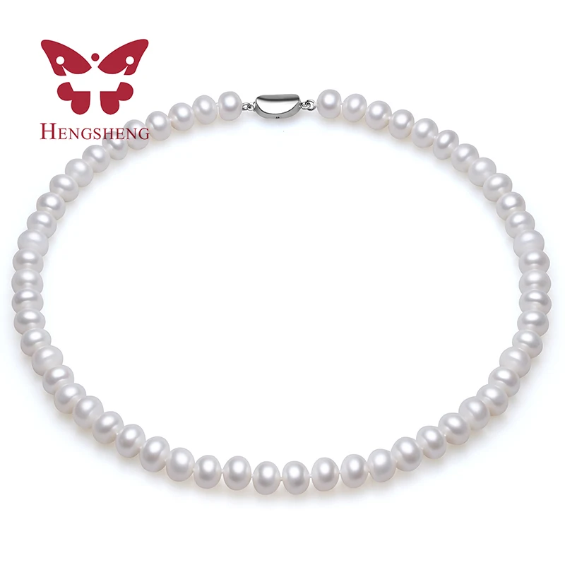 

HENGSHENG Pearl 9-10 mm Cultured Freshwater Pearl Necklaces, High Quality White Nearround AAAA 45cm Length Women Pendants 2016