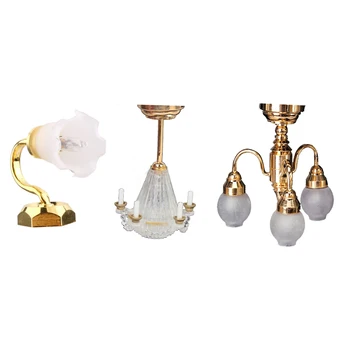 

3 Pieces European 1/12 Miniature Colored Ceiling Lamp Dolls House Decor Wall Lamp LED Lighting Accessory Furniture Toys