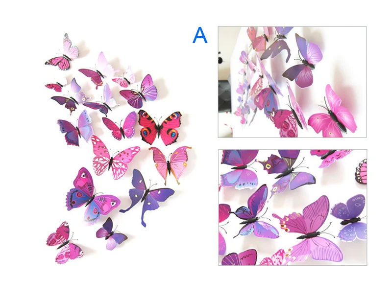 Рождественский Декор, 12 шт., ПВХ, 3d бабочка, Настенный декор, бабочки, настенные наклейки, художественные наклейки, украшение для дома, комнаты, стены, искусство