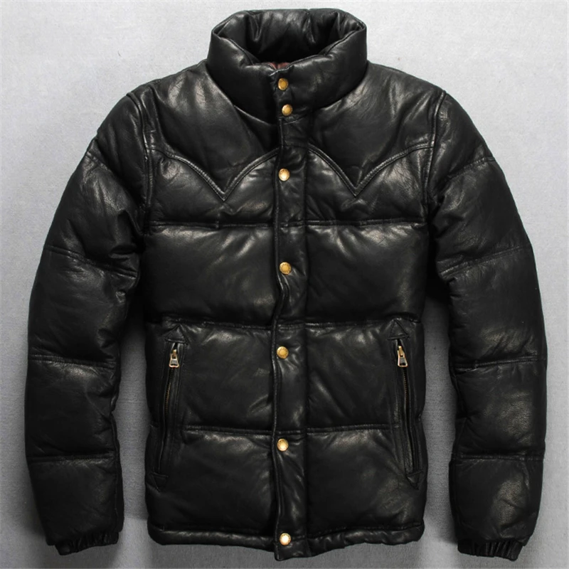 Deals Sheep skin zipper motorcycle leather jacket turn-down collar male genuine leather clothing short design slim biker jacket