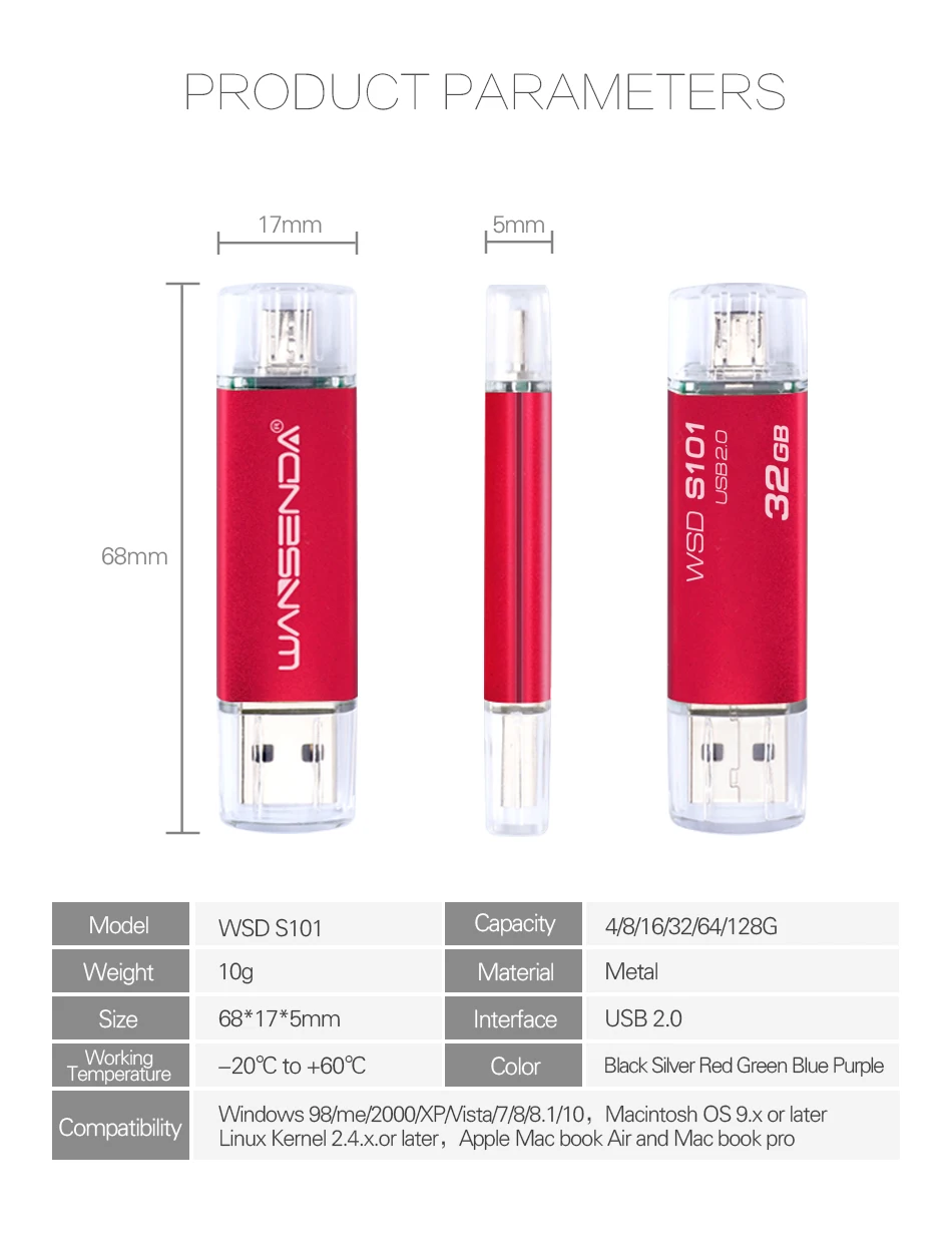 WANSENDA OTG usb флеш-накопитель 128 ГБ 256 ГБ micro usb флеш-накопитель 16 ГБ 32 ГБ 64 Гб 2 в 1 флеш-накопитель для смартфонов/ПК