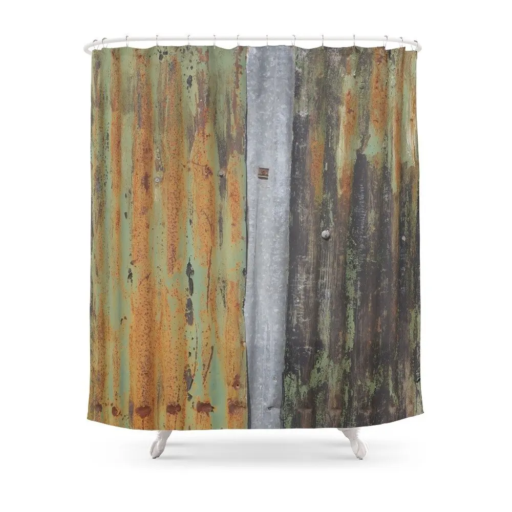 Corrugated Rusty Metal Fence Paint Texture Shower CurtainSet Bath