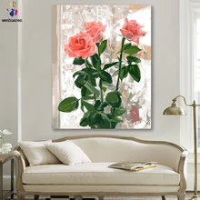 DIY картинки для раскраски по номерам с цветами романтическая розовая роза иллюстрация картина Рисование Живопись по номерам в рамке дома