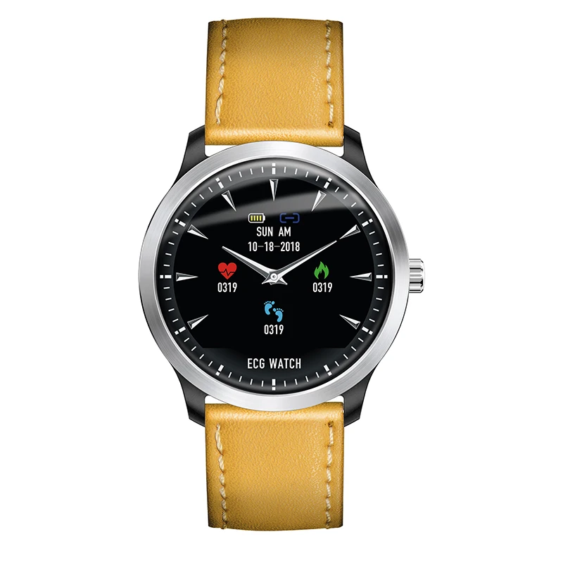 Belt gold N58 ECG Smart Watch Heart Rate Sleep Monitor 3D UI Multi-sport Fitness Tracker Waterproof Leather Strap Smart Wristwatch - Цвет: Belt gold