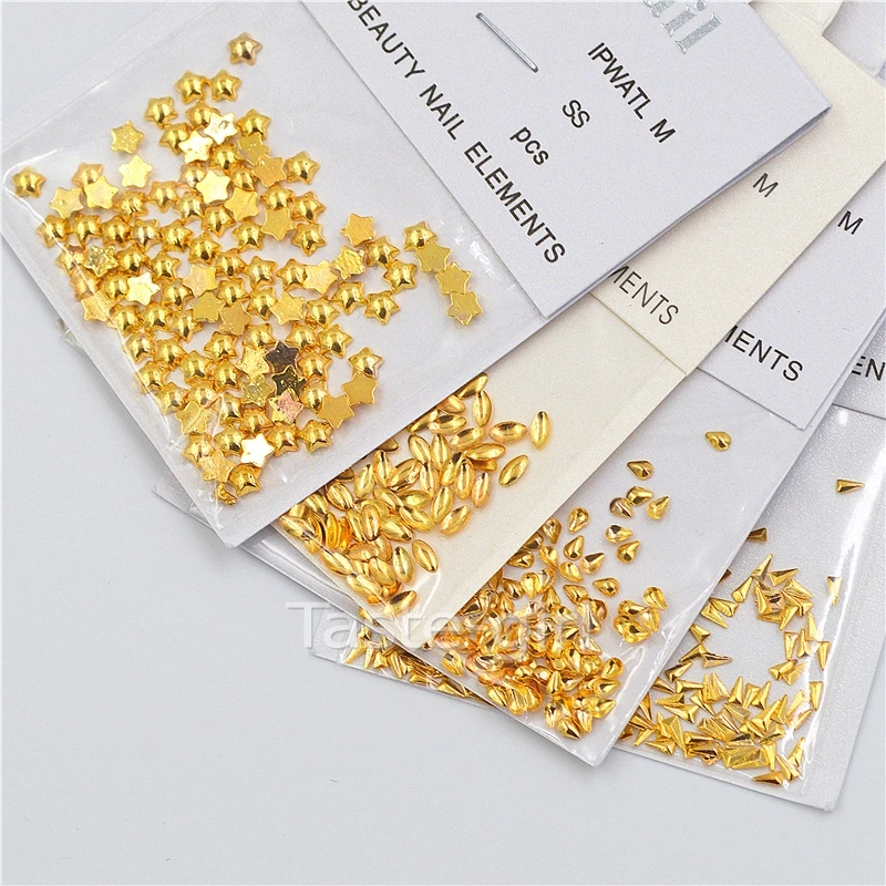 

4 packs gold silver 3D metal oval triangle stars drop shape Nail Art Tips Decorations beauty manicure supplies accessoires tools