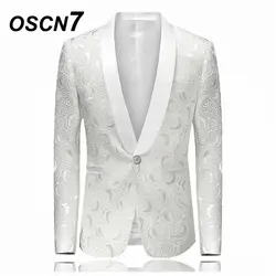 OSCN7 свободное, облегающее бренд графика Принт блейзер для мужчин 2019 Жених Свадебный Для модные вечерние пиджак 8660