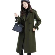 Женская осенняя и зимняя одежда шерстяная куртка Корейская версия Свободное длинное плотное однотонное двубортное шерстяное пальто A188