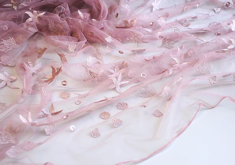 Малиновый морской мир вышивка кружевная ткань, ручная DIY одежда юбка ткань детская одежда материал 130 см* 50 см/шт