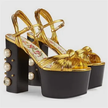 

Fashion Brand Women Super 12.5CM High Heels Summer Sandals Beading Wedding Party Shoes Woman Platforms Sexy Prom Pumps