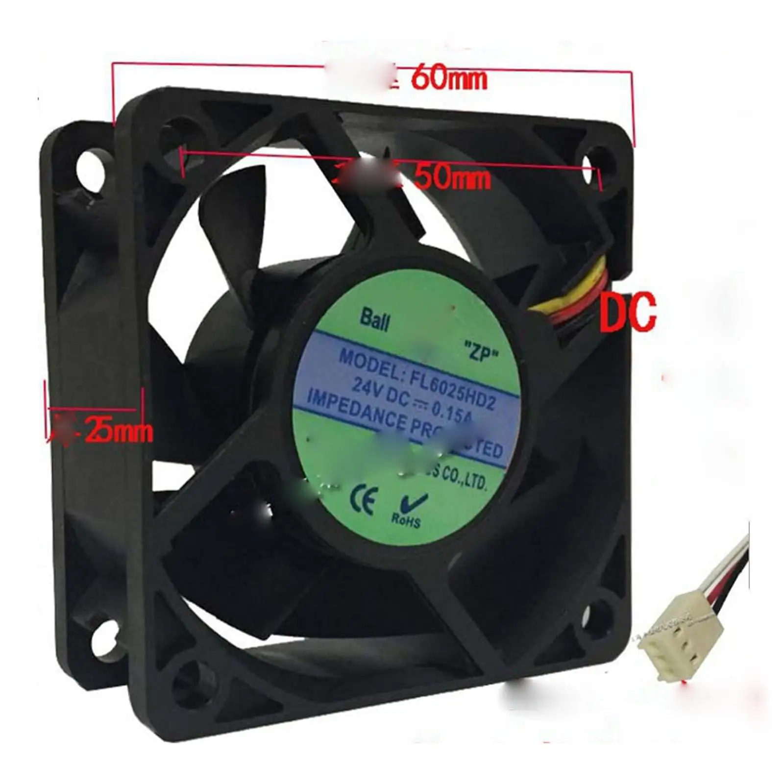 24V DC 60x60x25mm Axial Radiator Fan 4000RPM Dual Ball Bearing Middle