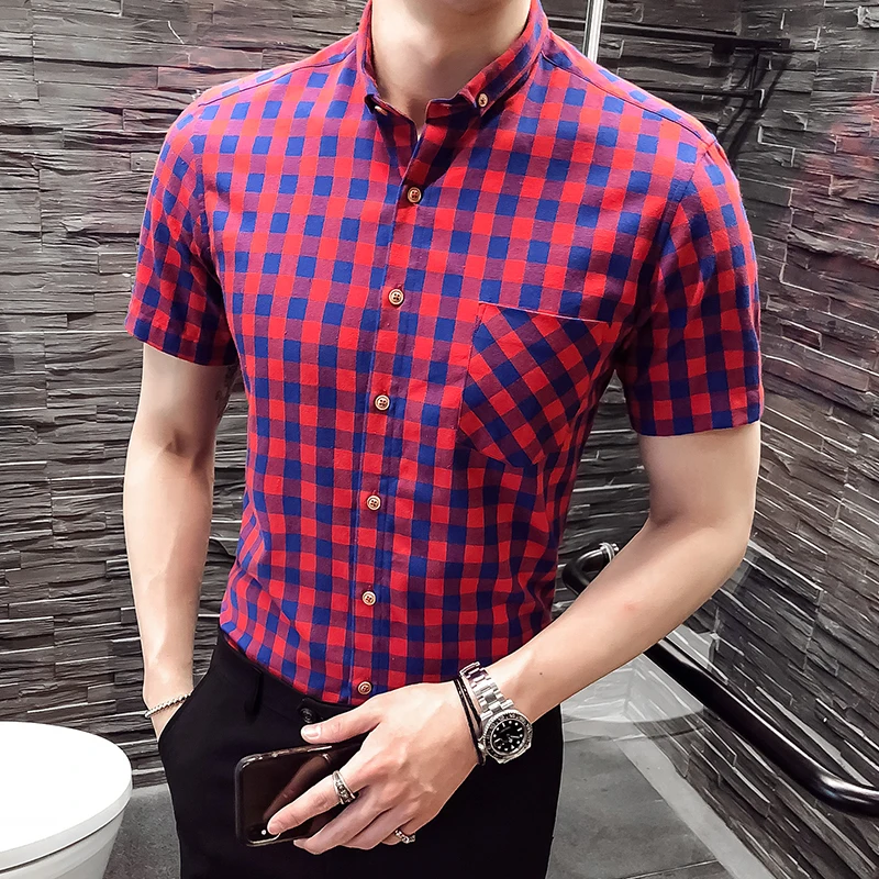 

High Quality Men's Casual Shirts Leisure Design Plaid Men's Social Shirts Cotton Short Sleeve Men's Dress Shirt CS76