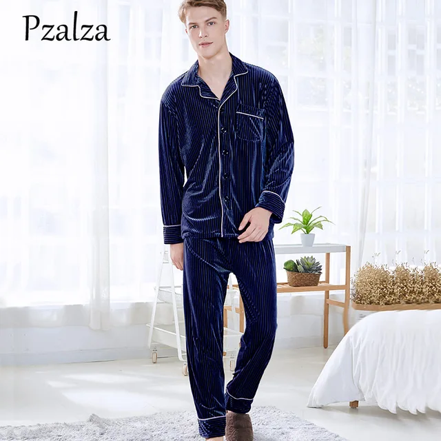 2018 Pajamas Men Winter Long Sleeve Shirt+Pants Men's Pajamas Set Soft