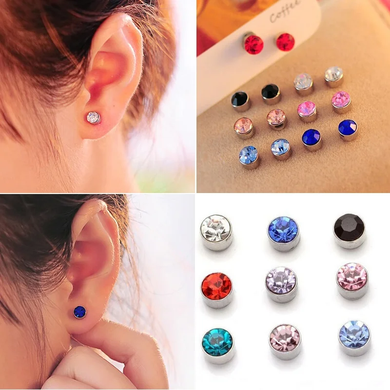 

1 pair Unisex CZ Cubic Zirconia Crystal Earring Non Piercing Magnetic Magnet Ear Studs Earring For Women Girls Jewelry Gifts