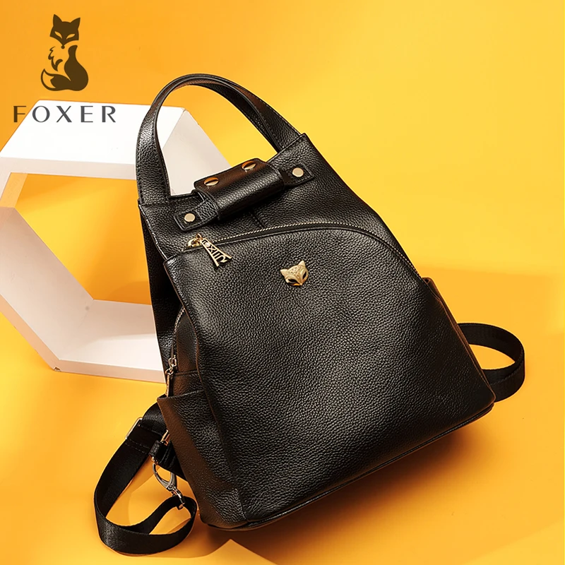 

FOXER Women's Genuine Cow Leather Backpack Female New Fashion School Bags Practical Functional Travel For Teenage Girls & Ladies