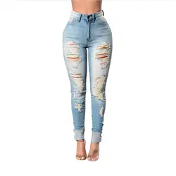 WOMAIL модные женские туфли Хлопковые джинсы джинсовые рваные женские Стрейчевые с посадкой на талии тонкий сексуальный рваные старинный