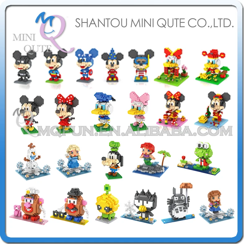 

Mini Qute LOZ Anime Totoro Elsa Mermaid Anna Olaf Batman Mickey plastic building block model action figures educational toy