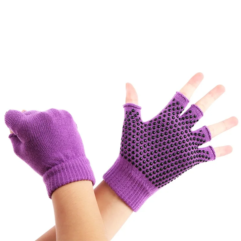 Новые женские перчатки для йоги, Нескользящие силиконовые гелевые перчатки для пилатеса, дышащие, без пальцев, для тренировки, езды на велосипеде, перчатки - Цвет: Фиолетовый