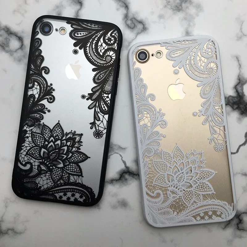 

Lotus Lace Flower Mandala Clear Case For iPhone 7 6 6S Plus Vintage Back Phone Capa Back Cover For iPhone 6 7 6S Plus