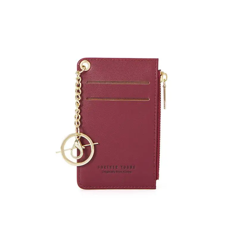 Unishow Women Card Holder Pu Leather Key Chain Wallet Small Card Wallets Female Mini Credit Card Holders Zipper Coin Purse Bag