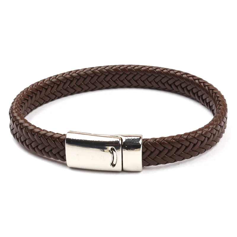 NIUYITID New Braid Leather Bracelet Men Silver Color Magnetic Buckle Charm Boy`s Gift Jewellery Male Armband pulsera hombre (7)