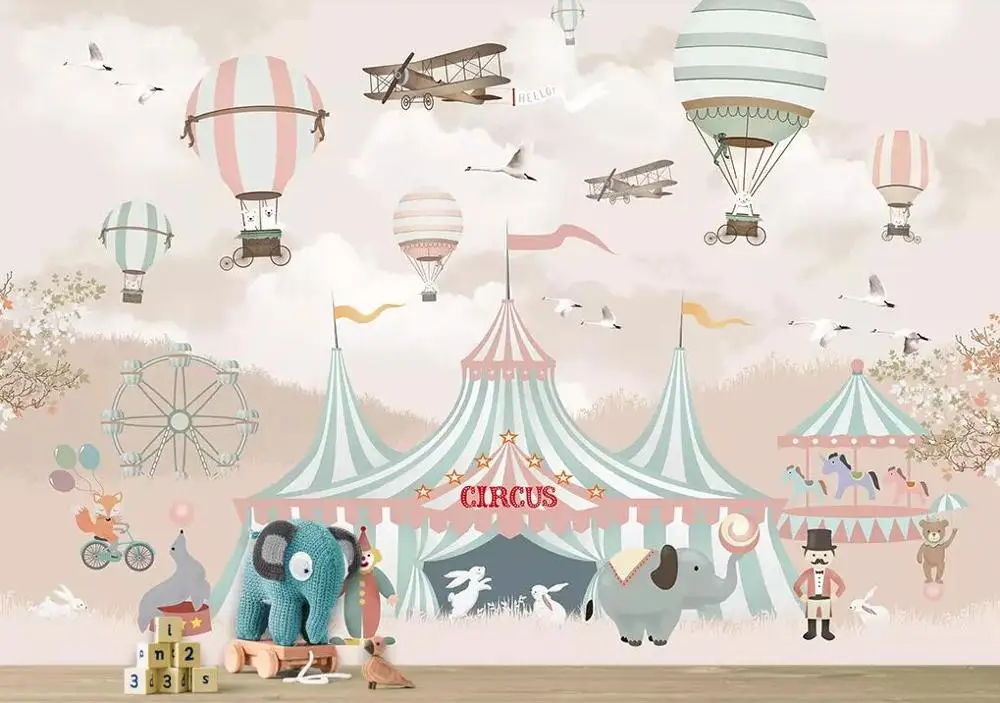 Настенные обои от beibehang мультфильм горячий воздушный шар цирк фон детская комната мальчик девочка спальня фон Фреска 3d обои - Цвет: Бургундия