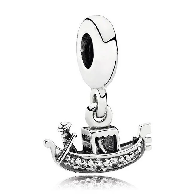 

925 Sterling Silver Bead Charm Venice Gondola Pave Crystal Pendant Beads Fit Pandora Bracelet DIY Jewelry