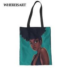 WHEREISART Art Африканка с принтом Холщовая Сумка Женская сумка Diy Большая Хлопковая Сумка для шопинга ЭКО Мягкая сумка Katoenen Tas Lady Shih Tzu