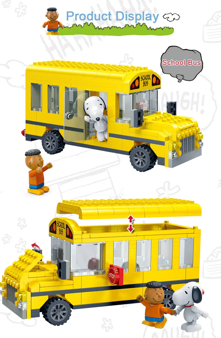 BanBao 7506 Горячие IP Snoopy арахис DIY школьные автобусы автомобили пластиковые строительные блоки Обучающие модели DIY Кирпичи совместимы со всеми