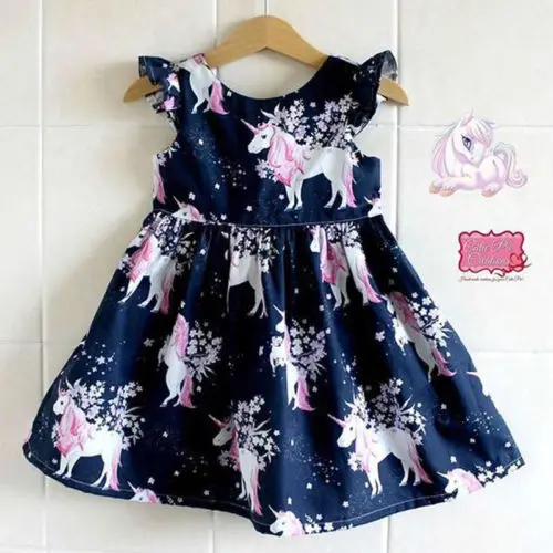 

Infant Baby Girl floral animal Unicorn pattern Summer Dress One-Piece Fly-Sleeve