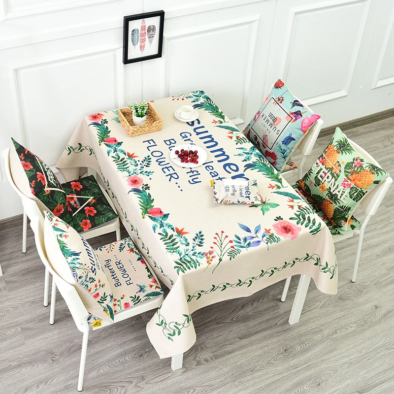 Lanweini Pastoral Cotton Linen Fabric Tableclothes For Rectangular Tables Digital Printing Floral Table Cloth For Table Cover