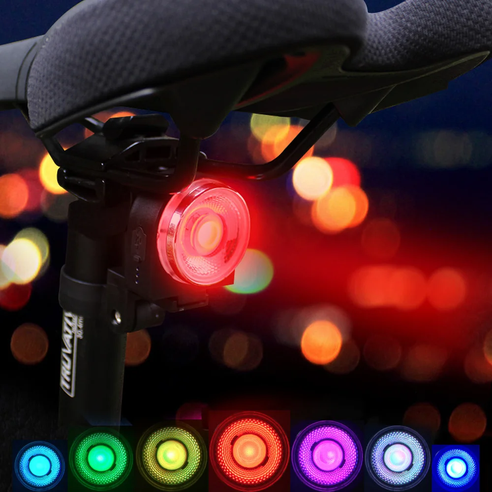 AO велосипед задний фонарь с длинным сроком службы батареи USB Перезаряжаемый 7 цветов велосипедный фонарь задний Водонепроницаемый велосипедная задняя фара Предупреждение ющая безопасность