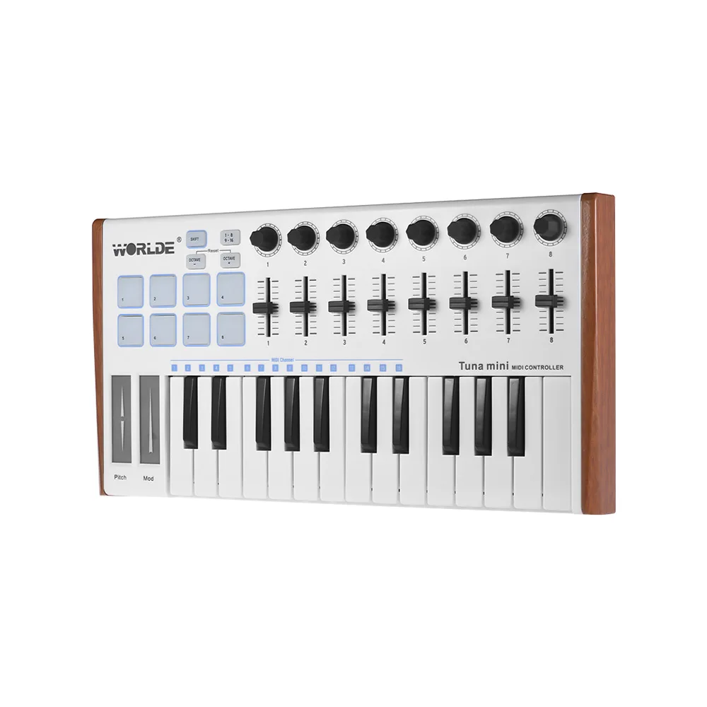 

WORLDE TUNA MINI Keyboard Ultra-Portable 25-Key MIDI Keyboard Controller 8 RGB Backlit Trigger Pads with 6.35mm Pedal Jack