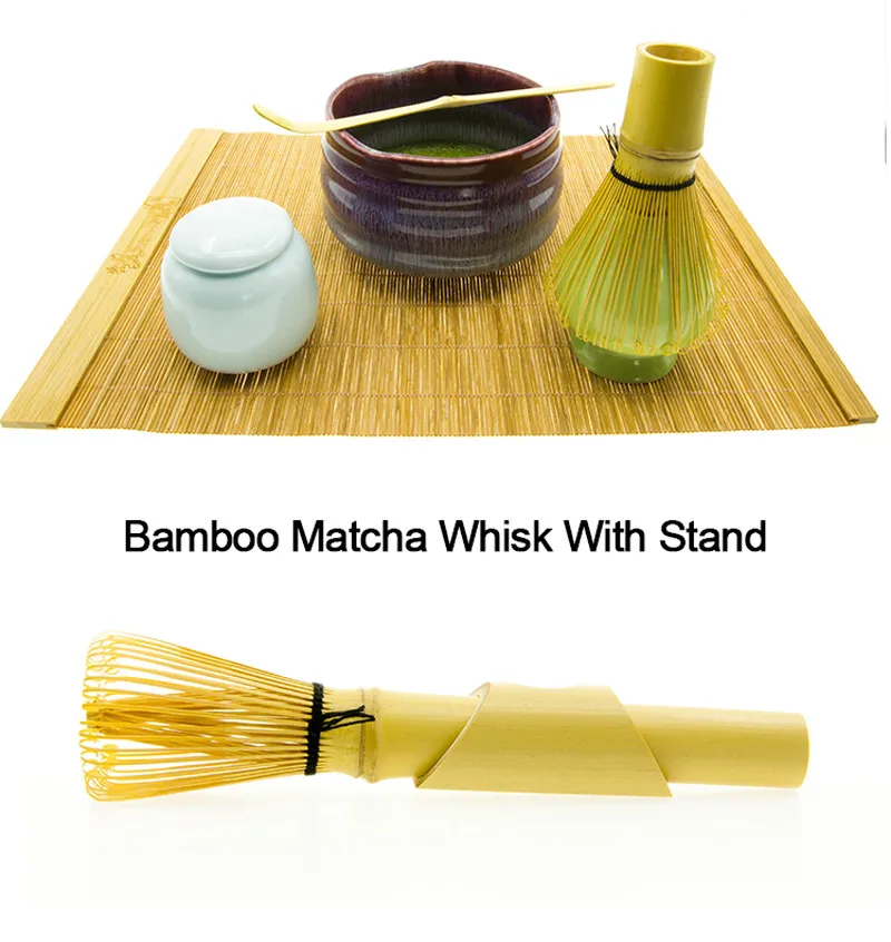 Golden Bamboo Matcha Whisk Practical Long Handle Bamboo Chasen 45 Matcha Powder Whisk Green Tea Chasen Brush Tool & Holder (1)