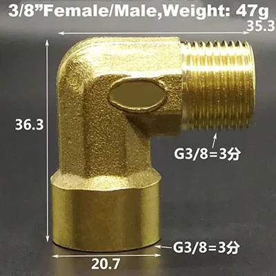10 шт. в партии латунные медные водопроводные фитинги локоть L тип 1/8 1/4 3/8 резьба Женский Мужской соединитель 90 градусов водные соединения - Цвет: 3-8FM