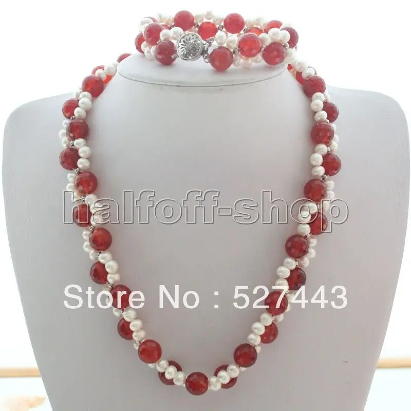 

Wholesale free shipping >>pearl & agate beautiful jewelry set necklace&bracelet