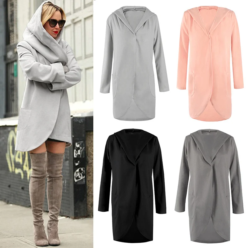 

New Women Autumn Winter Woolen Hooded Thin Coat Loose Ladies Casual Hoodies Jacket Overcoat VN 68