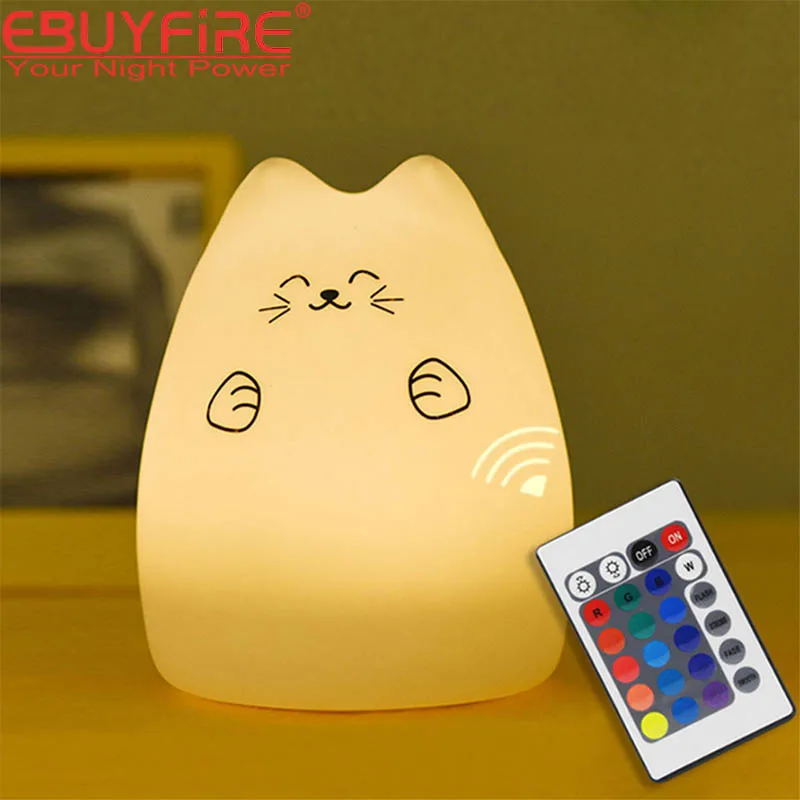 Ручной pat котенок красочный силиконовый светодиодный ночник 7 видов цветов USB