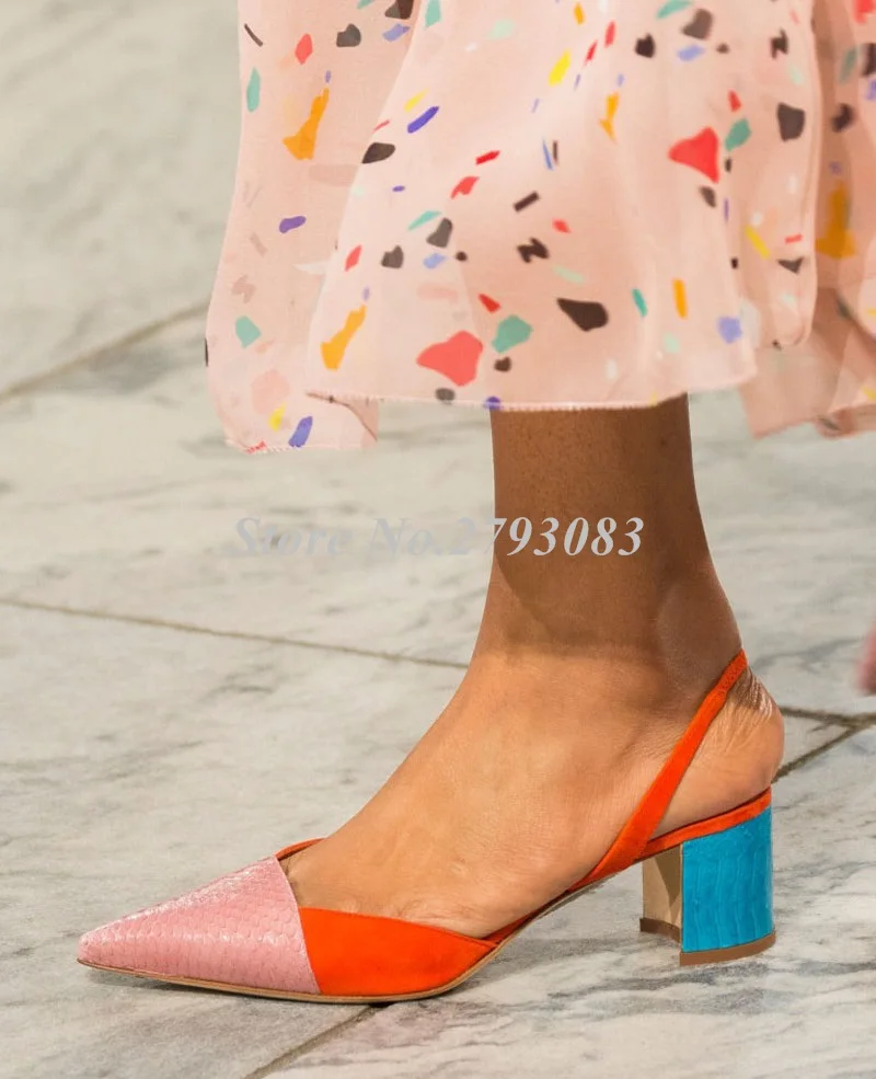 

Yellow Colorblock Jasmine Shoes Leather Dress Pumps Shoes Woman Genuine Leather High Heel Slingbacks Sandals Runway Lady Shoes