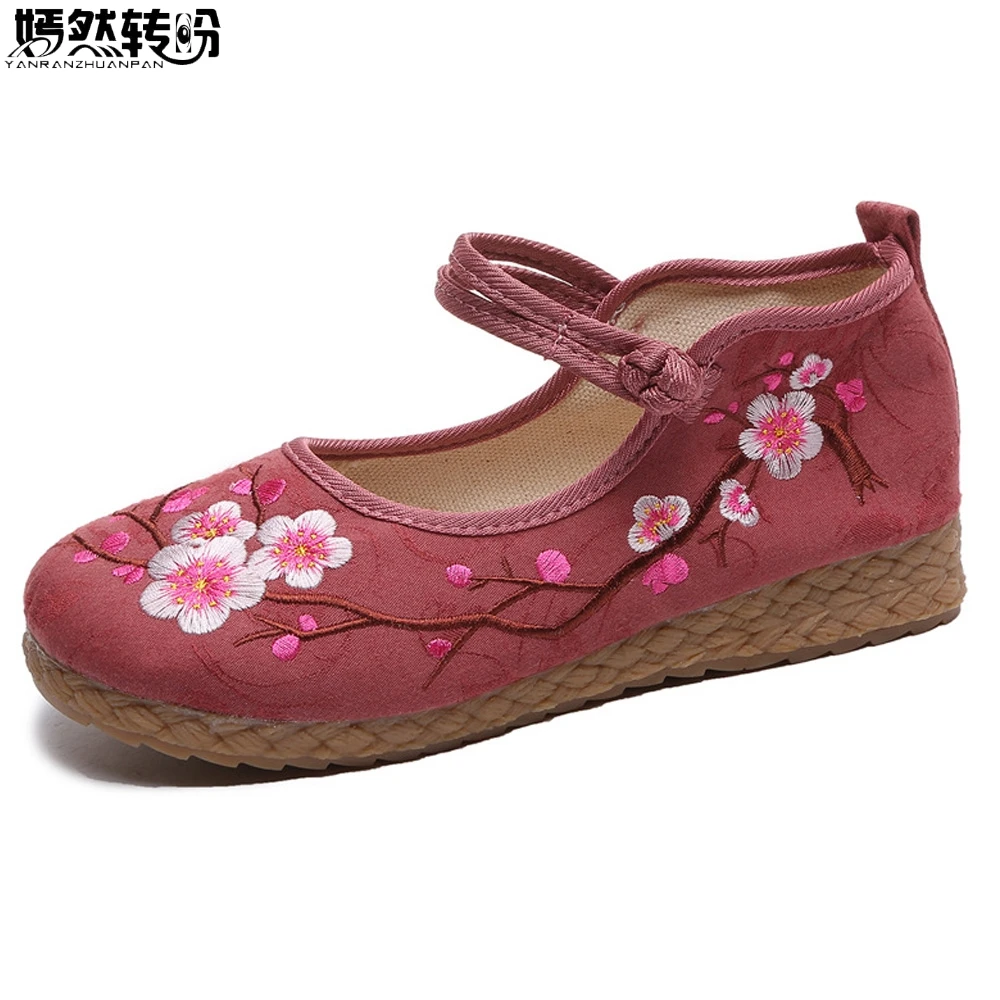 

Women Shoes Flats Cotton Linen Canvas Plum Embroidered Cloth Shoes Woman Woven Round Toe Ballets Zapatillas Mujer Casual