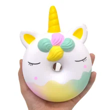 Kawaii Jumbo милый Радужный Единорог лицо Пончик мягкое медленно поднимающееся ремни мягкие для сжатия ароматизированный хлебный торт ребенок Забавный Декор игрушка подарок