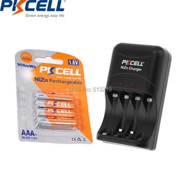 

PKCELL 1PCS x PKCELL 8186 NI-ZN Battery Charger+4PCS 900mWh 1.6V NIZN AAA Rechargeable Battery For Camera CE/ROHS Certification