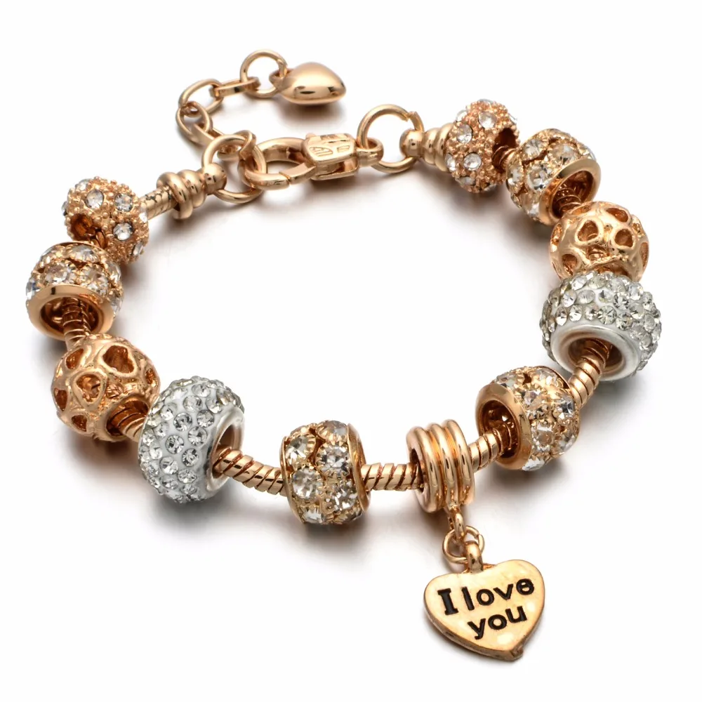 Gold Color Charm Bangle with Summer Style Shell & Open Your Heart Charm