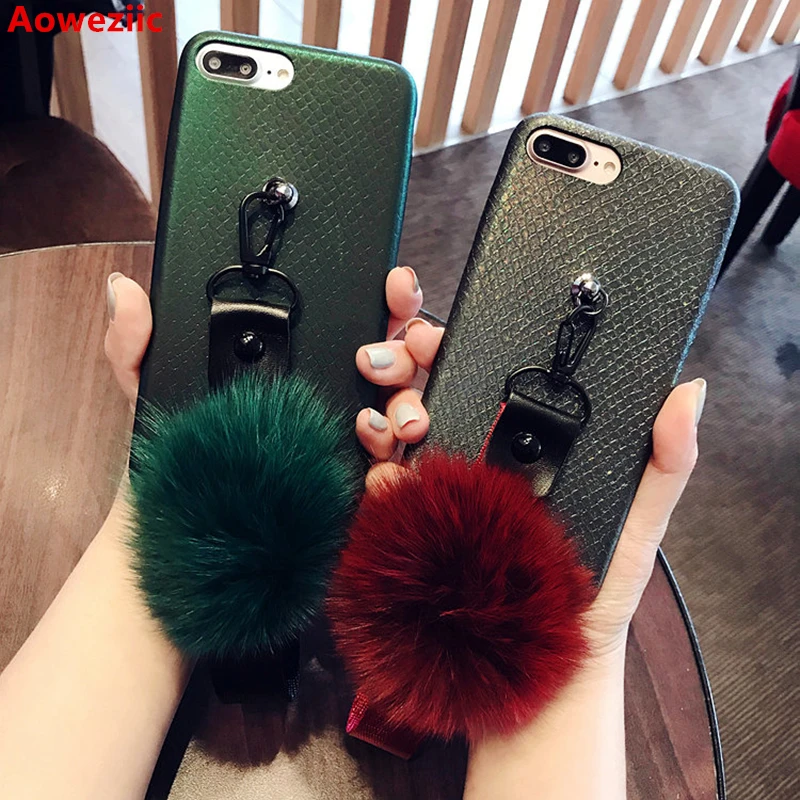 

Aoweziic South Korean mobile phone shell with 6S For iPhoneX XS Plush winter lanyard 7plus soft woman I8 personality fashionista