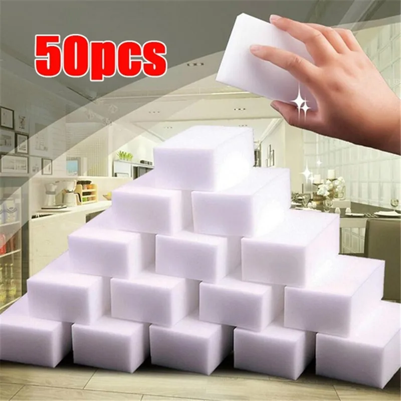 

50Pcs Magic Sponge Eraser Cleaning Melamine Multi-function Foam Cleaner 100 x 60 x 20mm For Kitchen Bathroom Clean Accessories