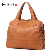 AETOO New leather handbags first layer of leather handbag shoulder bag Korean leather bag fashion leather handbags big bag top layer leather handbag ladies shoulder bag platinum bag tide