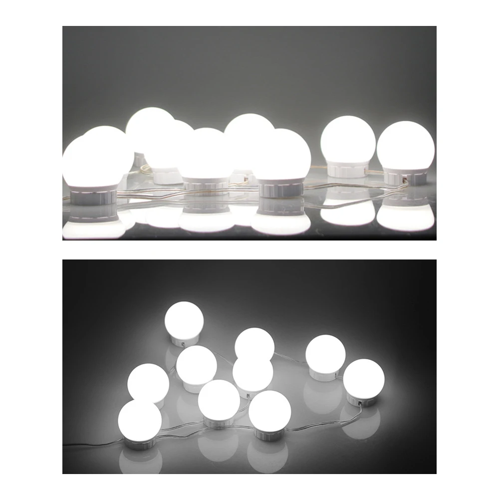 Hollywood Style Makeup Mirror Vanity LED Light Kit 10 Dimmable Bulbs USB Charging Port Cosmetic Adjustable Brightness Lights